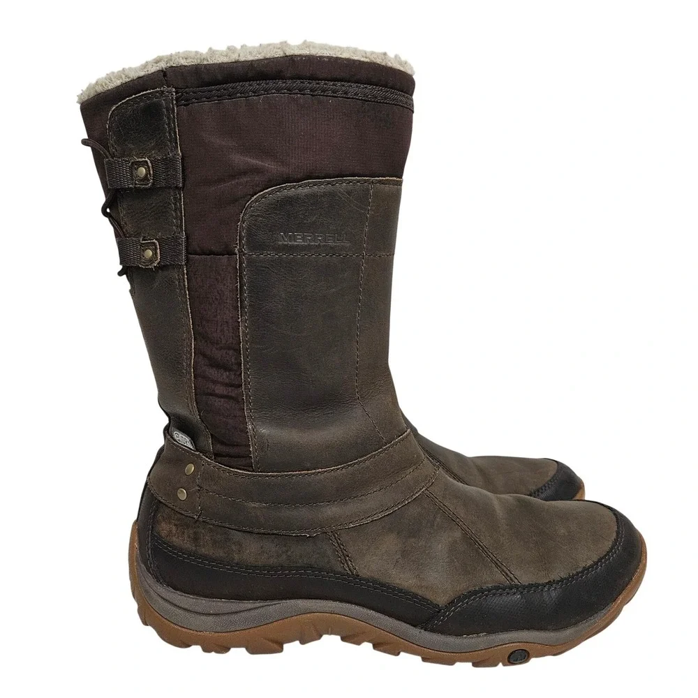 Merrell Murren Bracken Snow Boots Women 10 Brown‎ J02168 WTPF Insulated Faux Fur